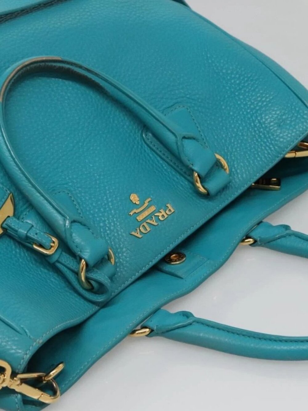 PRADA Hand Bag Leather 2way Green Gold Auth 139193 - Picture 6 of 15
